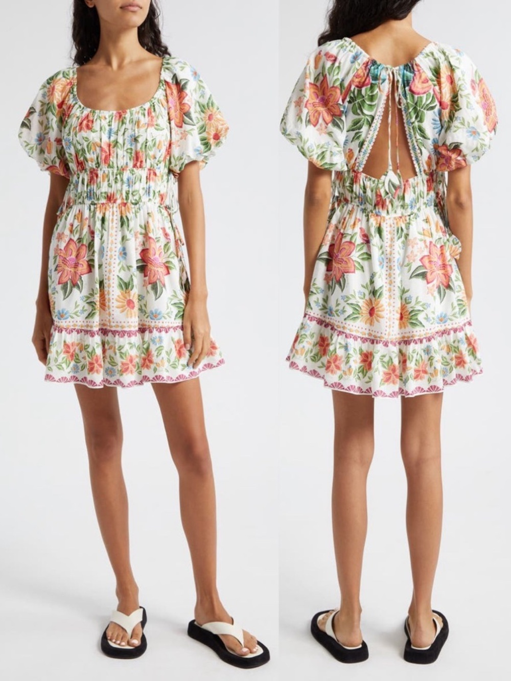Farm Rio Bloom Garden Mini Dress Off White Floral NWT Lightweight Summer Cotton